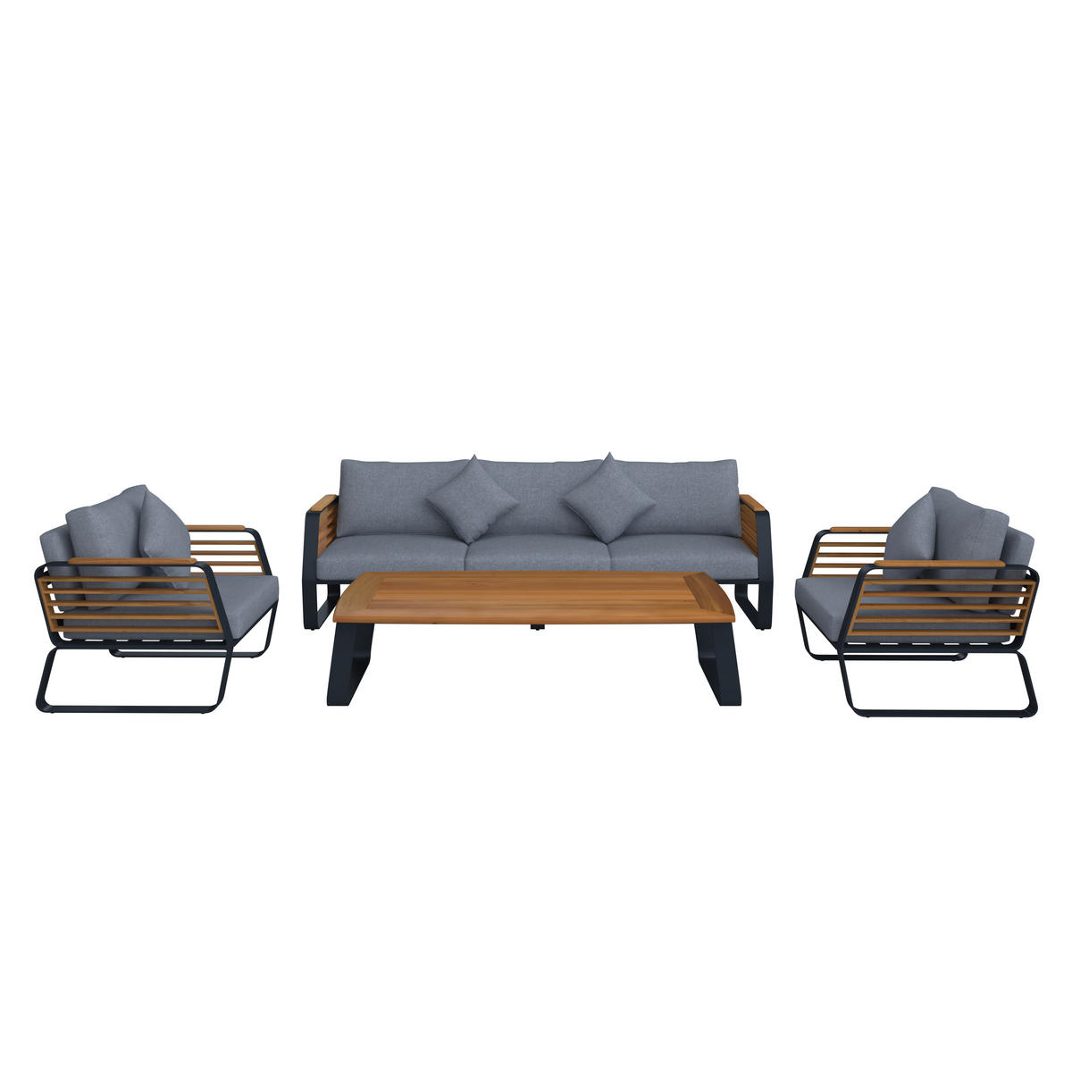 LOUNGEGARNITUR Teakholz Aluminium  - Dunkelgrau, MODERN, Holz/Metall - Ambia Garden