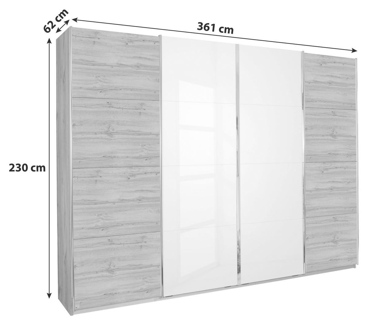 SCHIEBETÜRENSCHRANK 361/230/62 cm 4-türig Eichefarben  - Chromfarben/Eichefarben, MODERN, Holzwerkstoff/Metall (361/230/62cm) - Rauch Möbel
