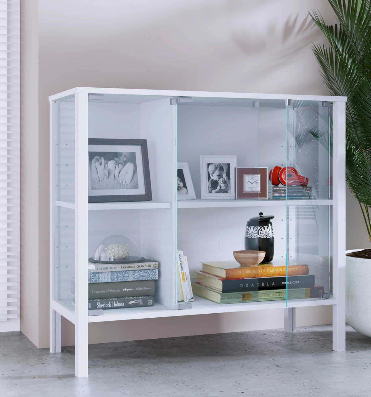 ŠIROKÁ KOMODA, čiré, bílá, 87/80/35 cm - bílá/čiré, Design, kompozitní dřevo/plast (87/80/35cm) - Livetastic