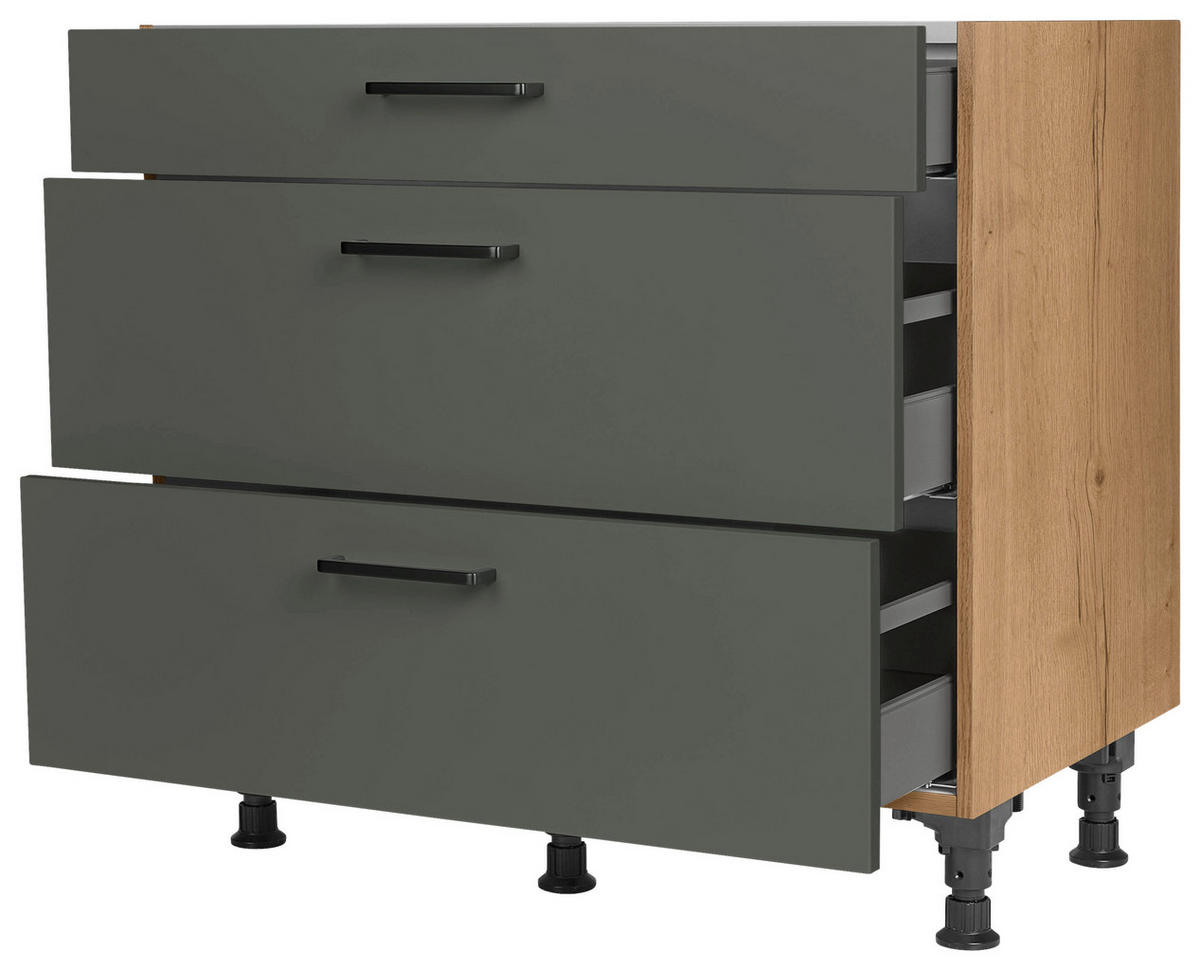 SCHUBKASTENUNTERSCHRANK 90/87/56 cm  in Grün, Eichefarben  - Eichefarben/Schwarz, MODERN, Holzwerkstoff/Metall (90/87/56cm) - Nobilia