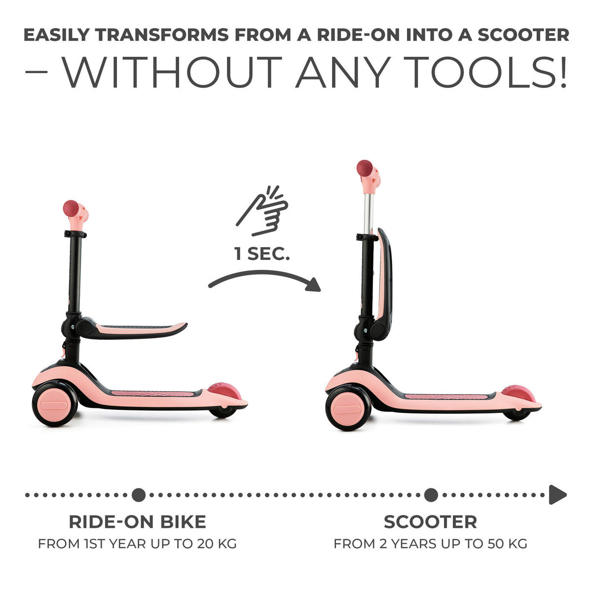 MINI-SCOOTER Halley  - Schwarz/Rosa, Basics, Kunststoff/Metall (31/64-77.5/60cm) - Kinderkraft