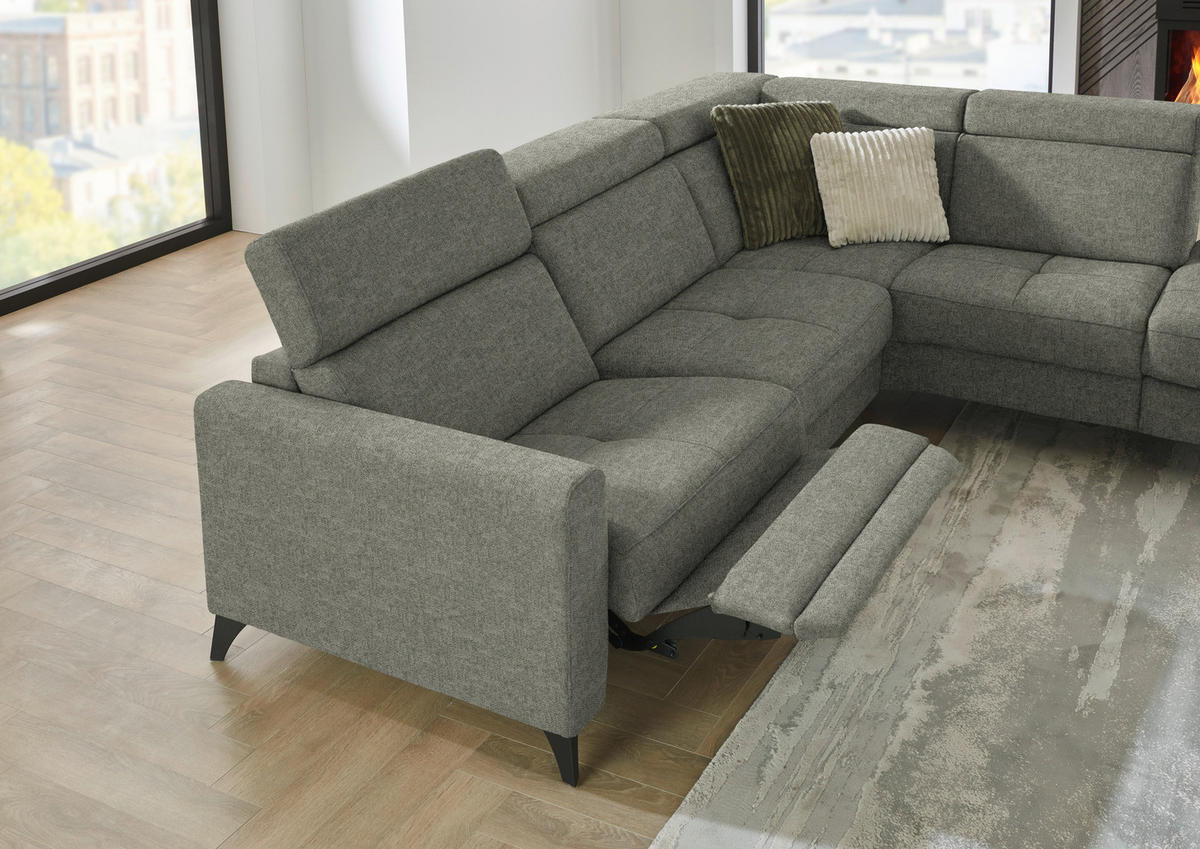ECKSOFA Beldomo System in Flachgewebe Hellgrau  276/214 cm  - Hellgrau/Schwarz, KONVENTIONELL, Textil/Metall (276/214cm) - Beldomo System