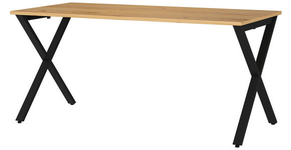 SCHREIBTISCH 160/80/75 cm  in Schwarz, Eichefarben, Hellbraun  - Hellbraun/Eichefarben, MODERN, Holzwerkstoff/Metall (160/80/75cm) - Novel