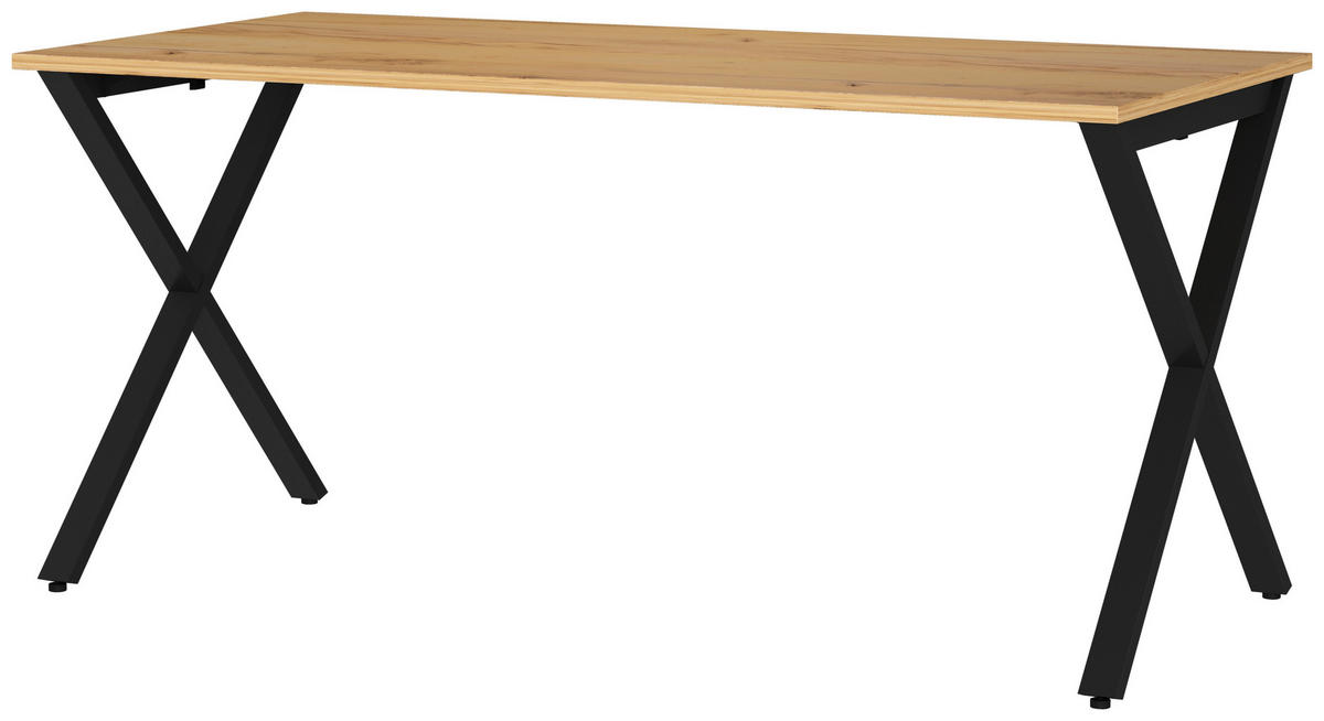 SCHREIBTISCH 160/80/75 cm  in Schwarz, Eichefarben, Hellbraun  - Hellbraun/Eichefarben, MODERN, Holzwerkstoff/Metall (160/80/75cm) - Novel