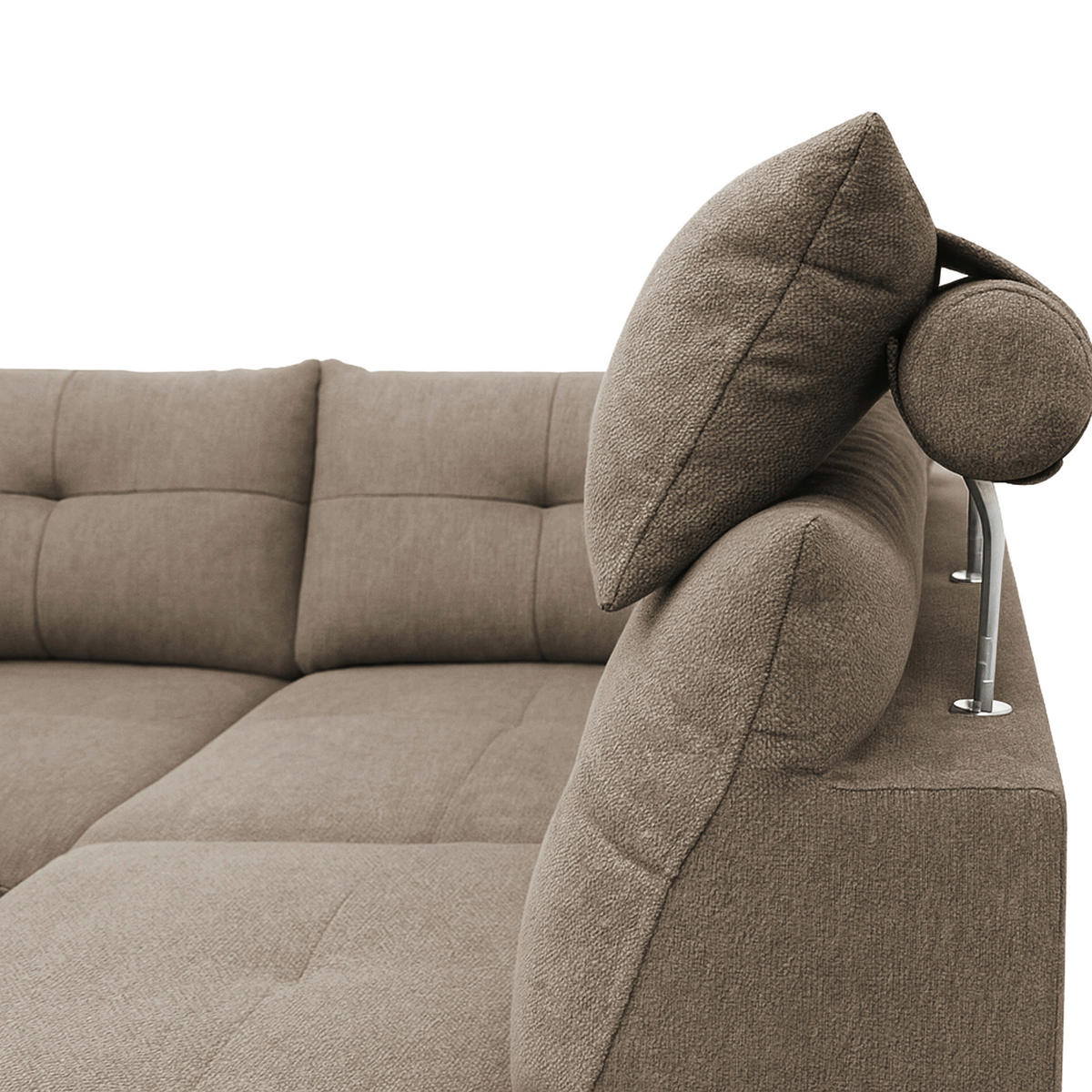 ECKSOFA SOLEI Taupe Chenille Zierkissen, Bettkasten, Kopfstütze  - Taupe/Schwarz, Design, Kunststoff/Textil (265/203cm) - MID.YOU