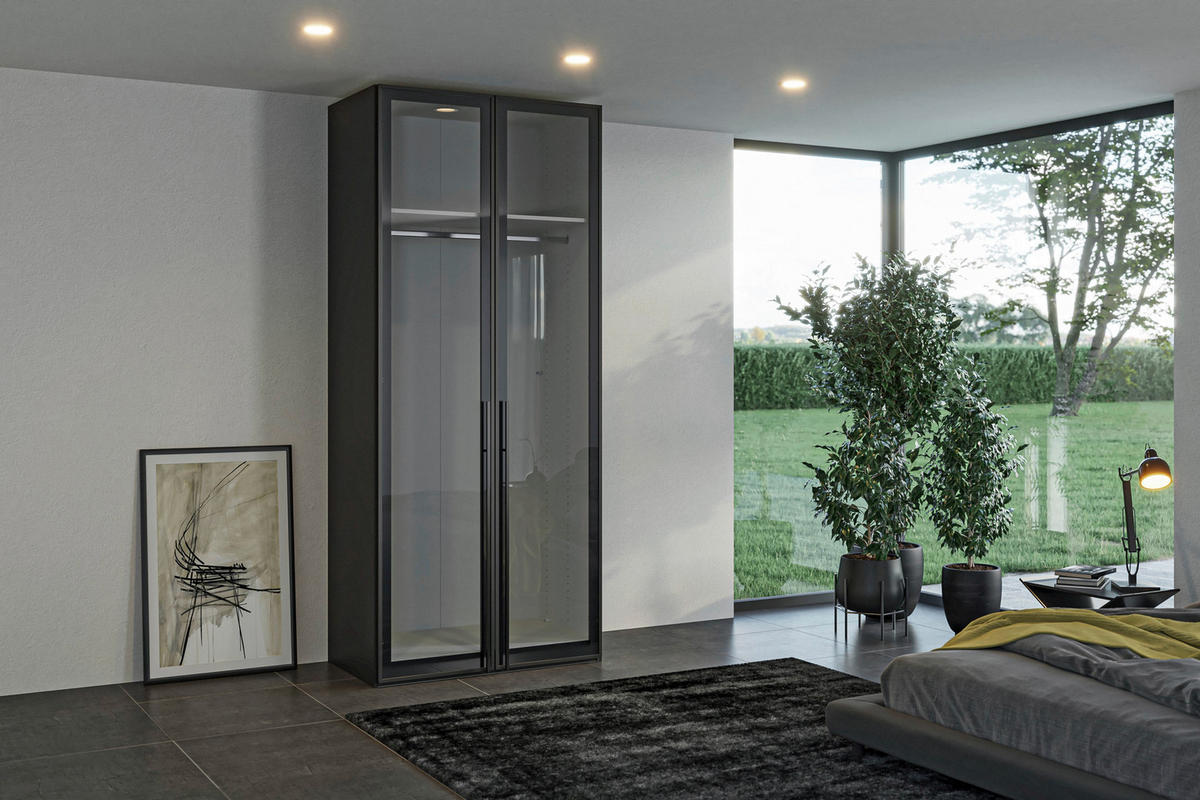 DREHTÜRENSCHRANK 102/236/59 cm,  in Schwarz, 2-türig  - Schwarz, Design, Glas/Holzwerkstoff (102/236/59cm) - Jutzler