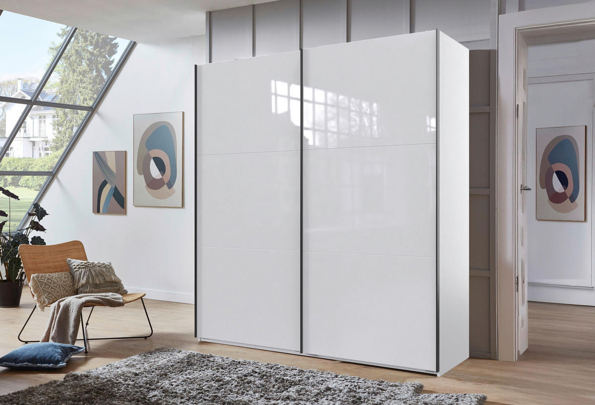 SCHWEBETÜRENSCHRANK 200/216/65 cm 2-türig Weiß  - Schwarz/Weiß, KONVENTIONELL, Glas/Holzwerkstoff (200/216/65cm) - Stylife