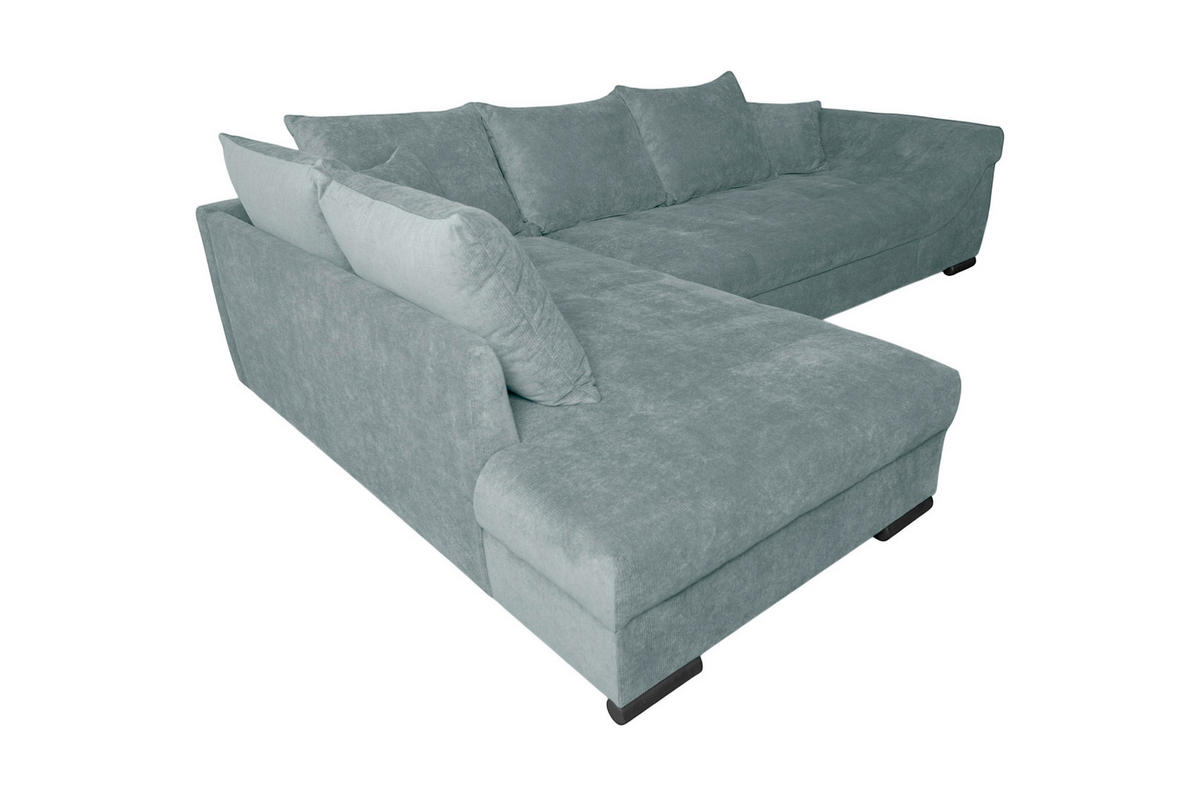 ECKSOFA ATLANTA Hellblau Struktur Liegefläche im Originalstoff  - Schwarz/Hellblau, Design, Textil/Metall (202/298cm) - MID.YOU