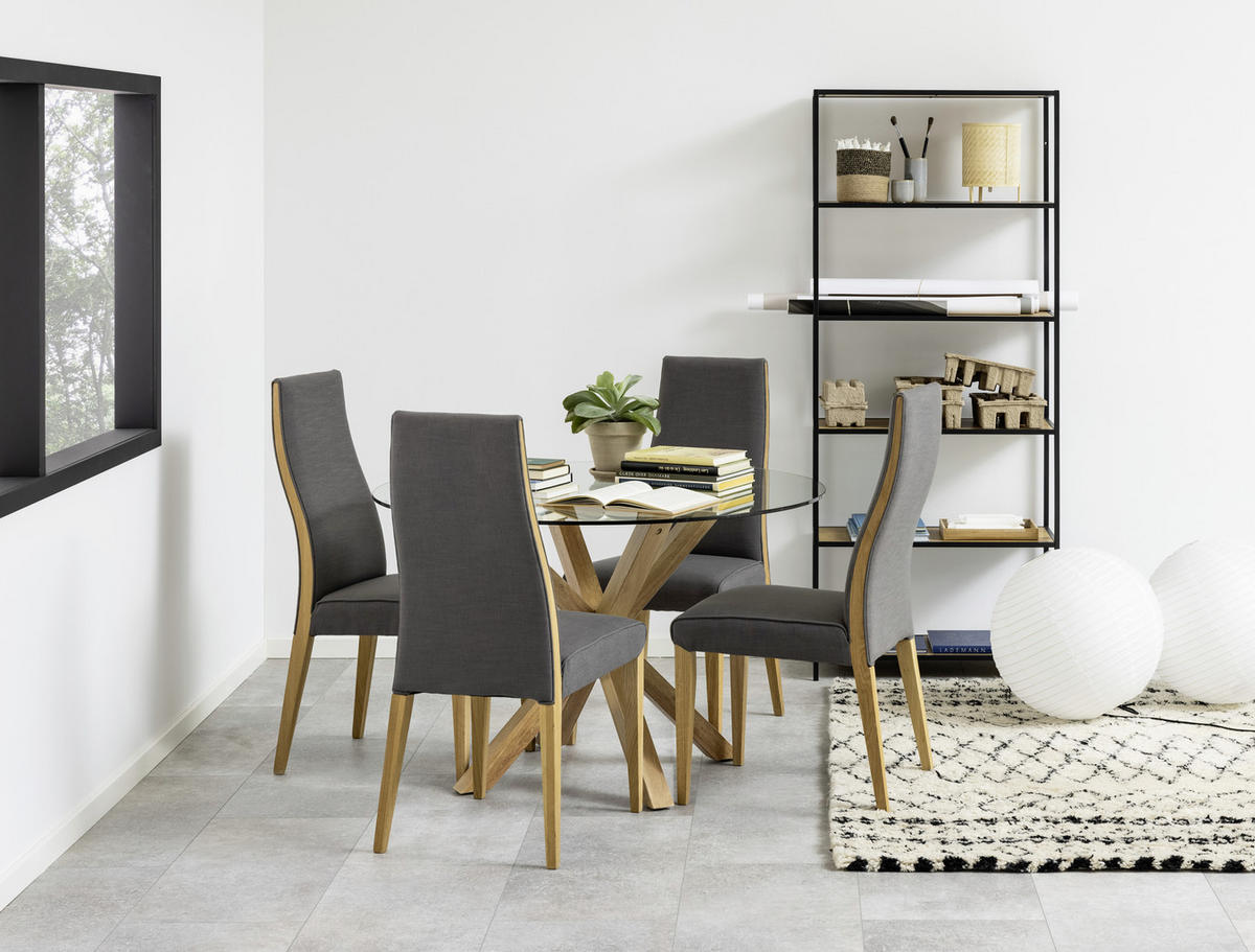 JEDILNA MIZA, prozorno, barve hrasta  - barve hrasta/prozorno, Trend, kovina/steklo (119/75,5cm) - MID.YOU