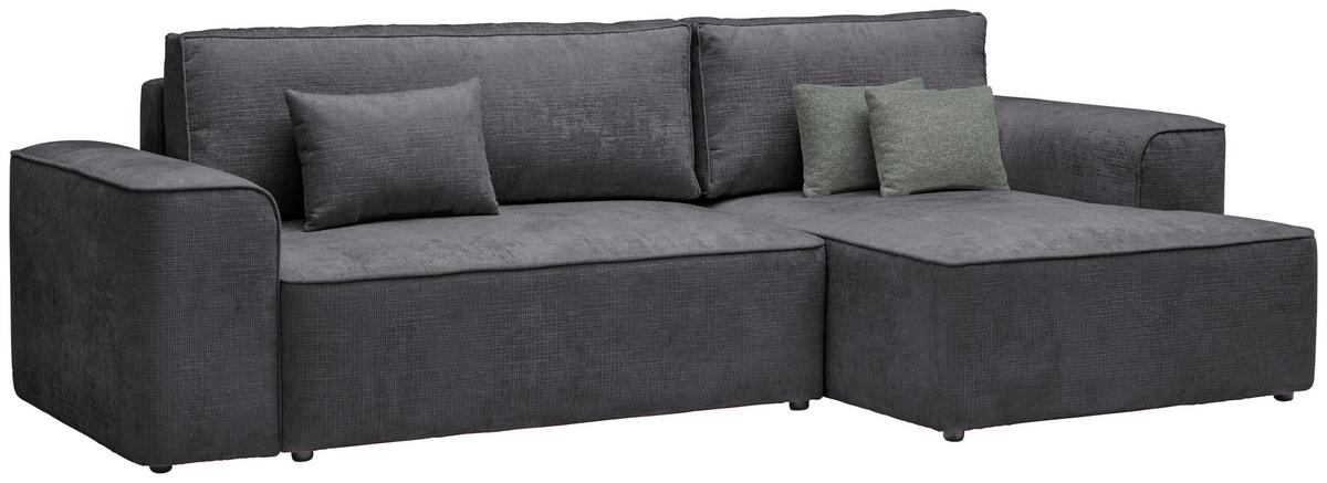 ECKSOFA in Plüsch Dunkelgrau  - Dunkelgrau/Blaugrau, Design, Kunststoff/Textil (288/152cm) - Xora