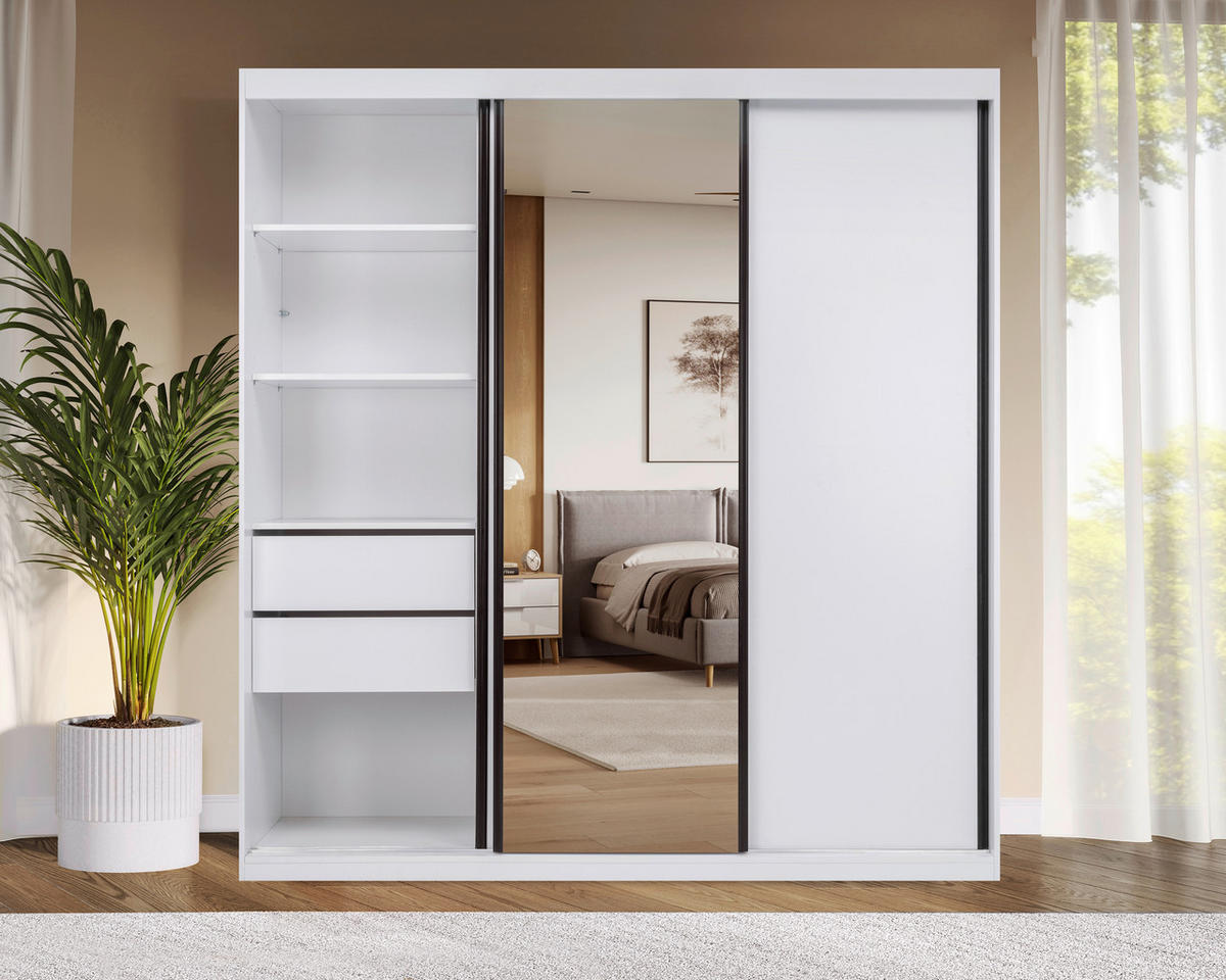 SCHIEBETÜRENSCHRANK 200/215/59,5 cm 3-türig  - Schwarz/Weiß, MODERN, Holzwerkstoff/Metall (200/215/59,5cm) - MID.YOU