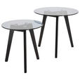 BEISTELLTISCHSET 50/50/45 cm Eiche massiv Schwarz rund  - Schwarz, Design, Glas/Holz (50/50/45cm) - Carryhome