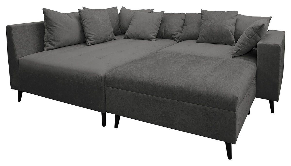 Ecksofa inkl. Hocker in Flachgewebe Grau  - Schwarz/Grau, Design, Holz/Textil (174/247cm) - MID.YOU