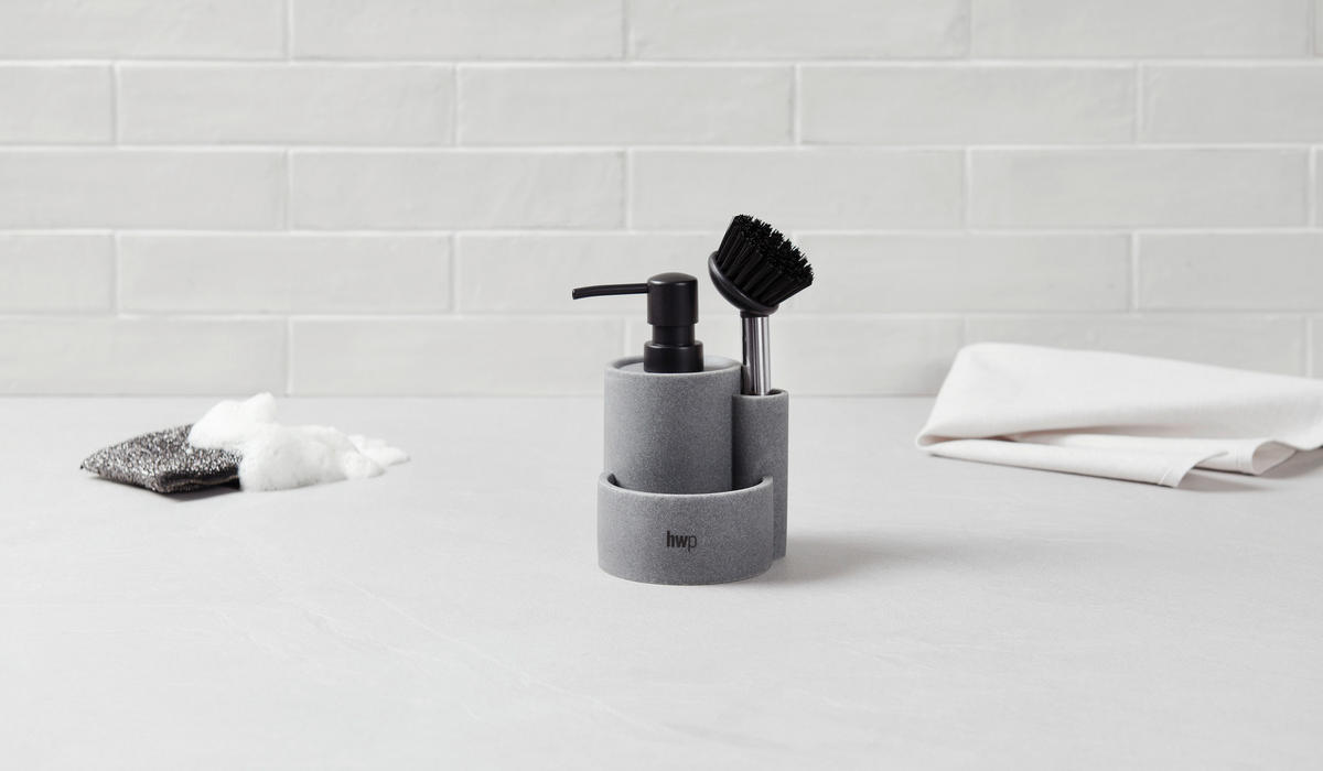 SPÜLMITTELSPENDER  - Grau, Basics, Kunststoff/Metall (12/15,5cm) - Homeware Profession.