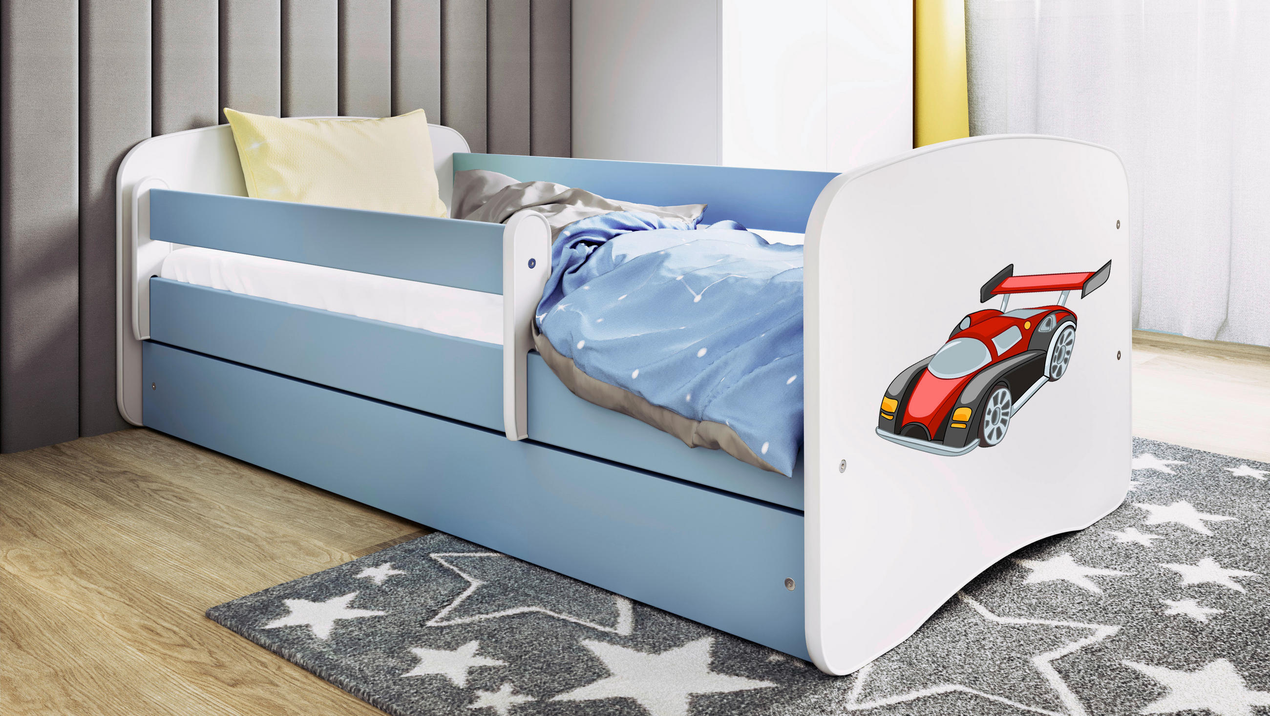 KINDER-/JUNIORBETT 80/160 cm  in Blau, Weiß  - Blau/Birkefarben, MODERN, Holz/Holzwerkstoff (80/160cm) - MID.YOU