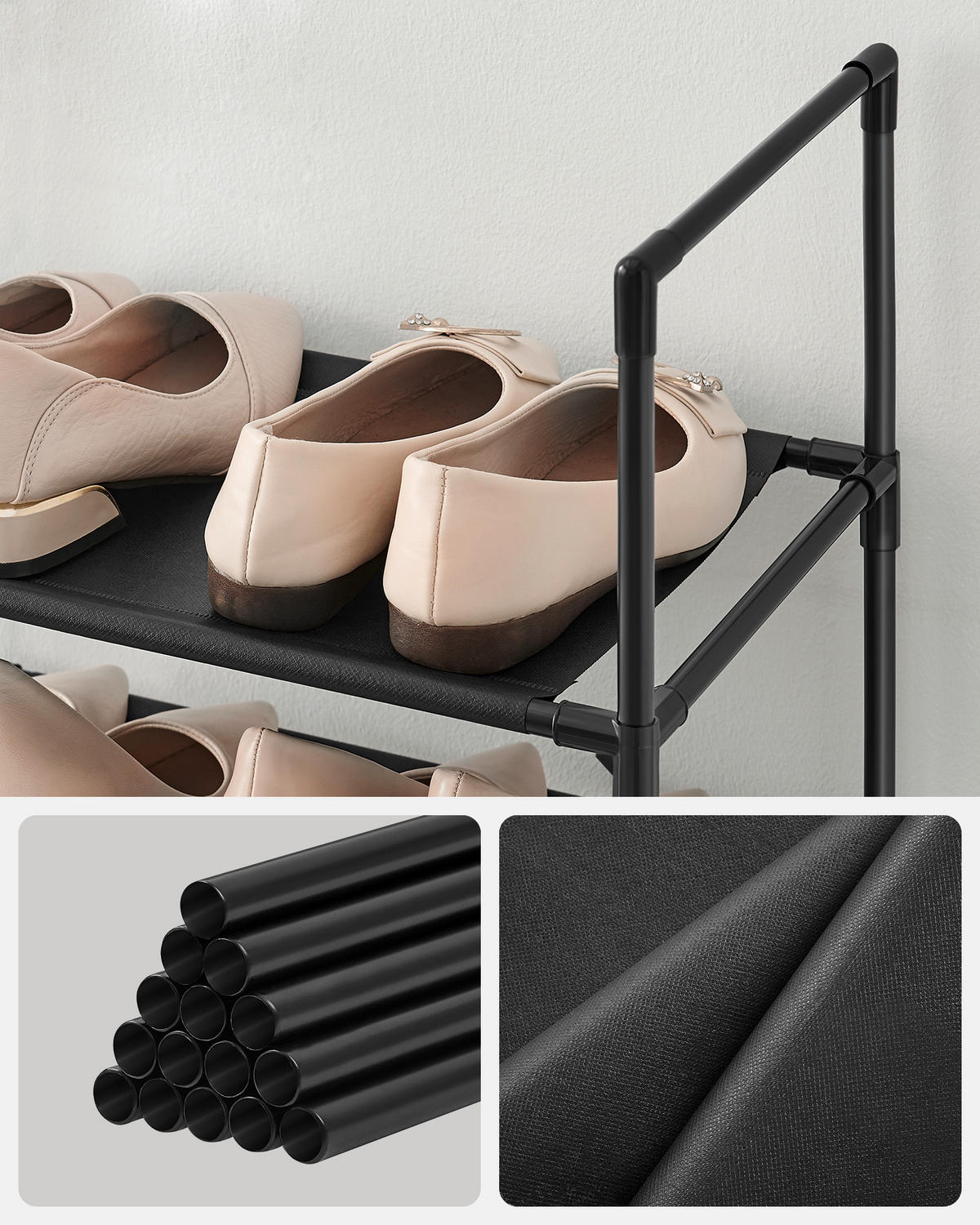 SCHUHREGAL Schwarz  - Schwarz, Trend, Kunststoff/Textil (33/173/33cm) - Boxxx