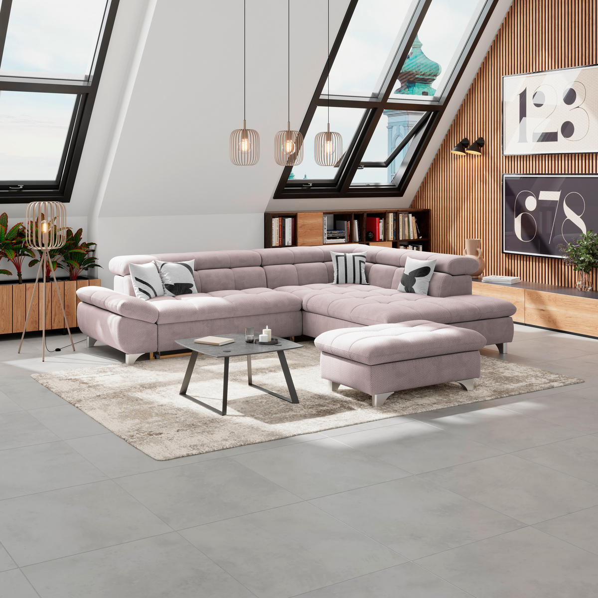 HOCKER Chenille Rosa  - Chromfarben/Rosa, KONVENTIONELL, Textil/Metall (108/46/108cm) - Livetastic