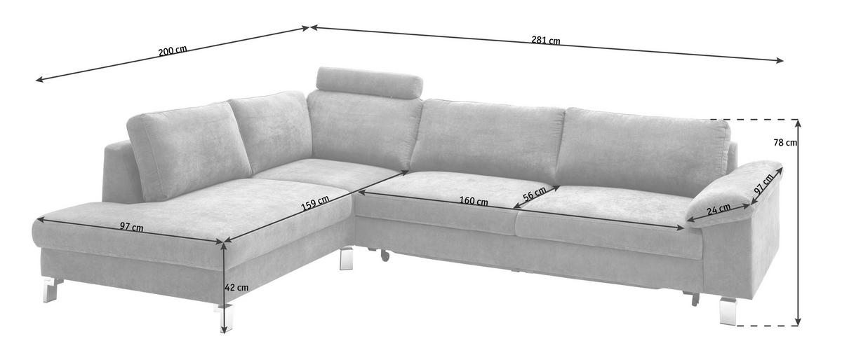 ECKSOFA in Velours Grau  - Chromfarben/Grau, Design, Textil/Metall (200/282cm) - Pure Home Lifestyle