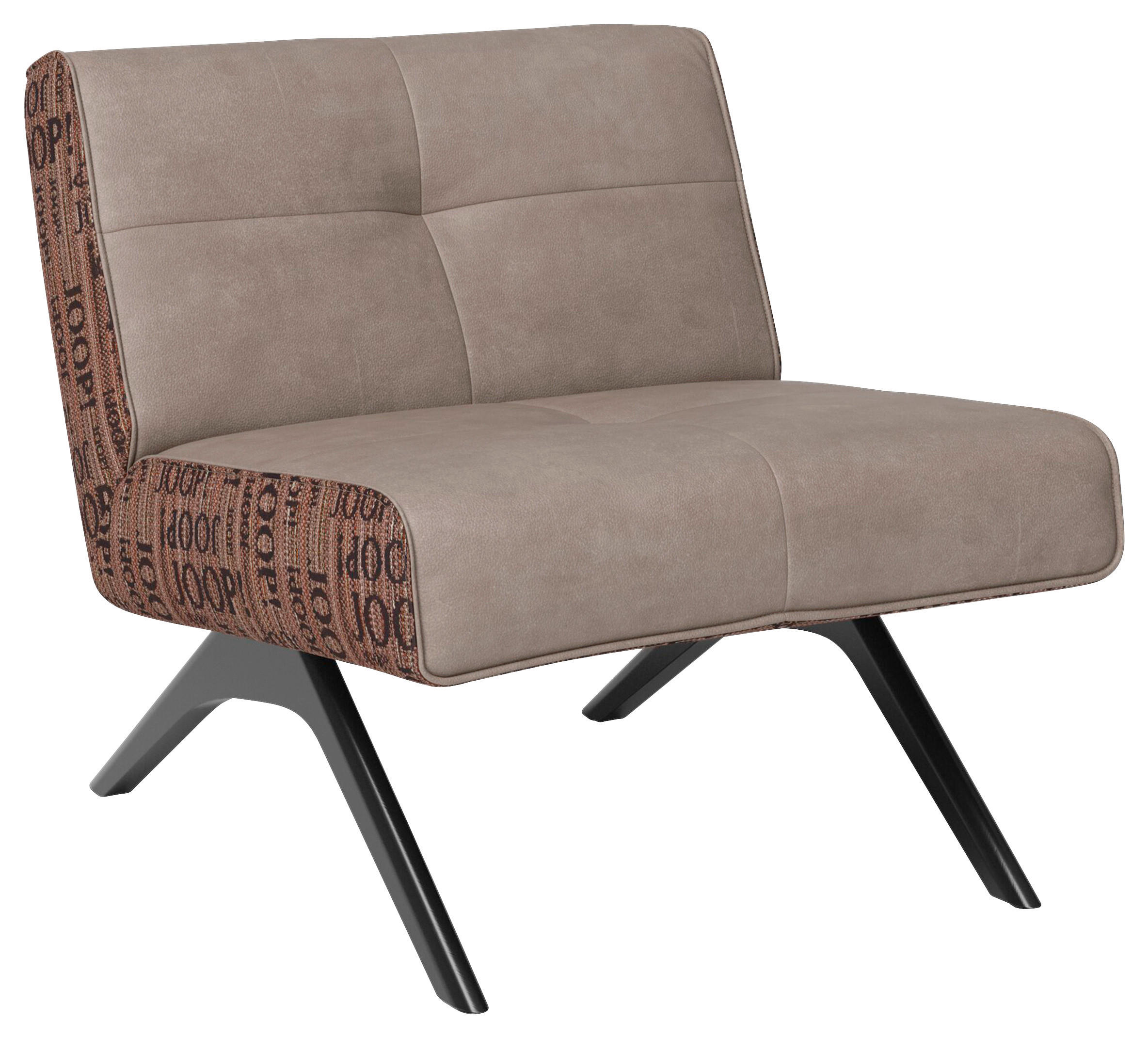 SESSEL in Struktur Echtleder, Kombination Echtleder/Stoff Graubraun  - Graubraun/Schwarz, Design, Leder/Holz (74/72/83cm) - Joop!
