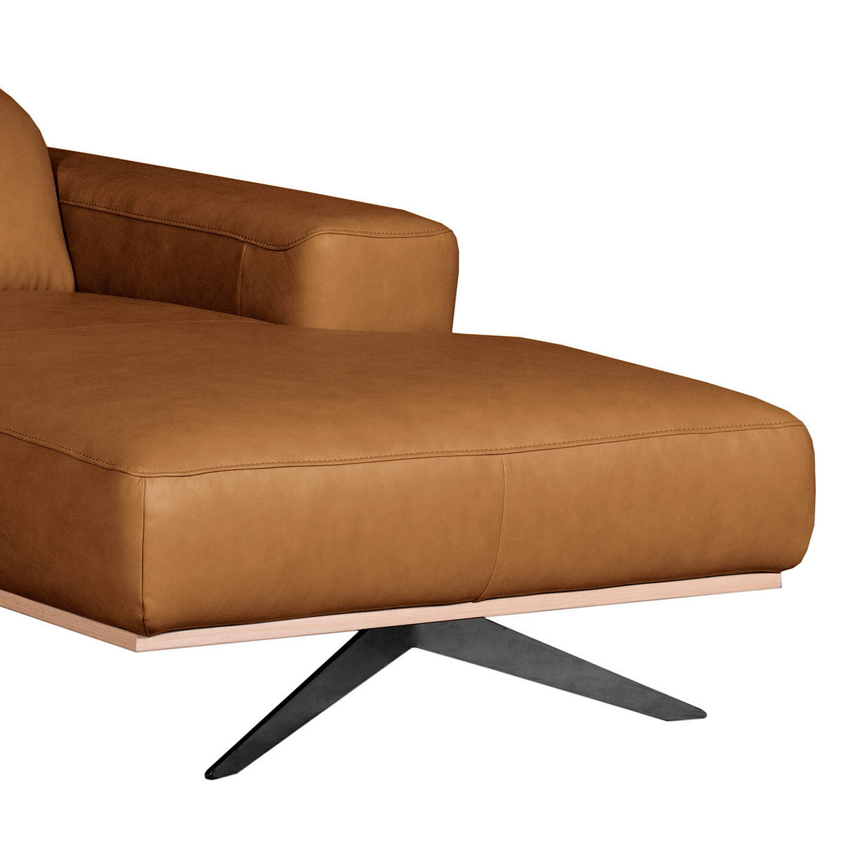 ECKSOFA Cognac Echtleder Rücken echt, Kopfteilverstellung  - Cognac/Schwarz, Design, Leder/Metall (295/187cm) - Livetastic