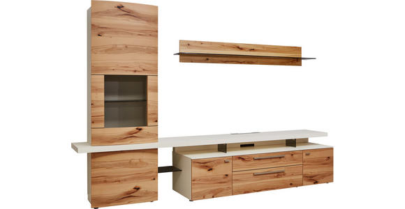 WOHNWAND in Buchefarben, Weiß - Edelstahlfarben/Buchefarben, Design, Glas/Holz (309/208/55,7cm) - Dieter Knoll