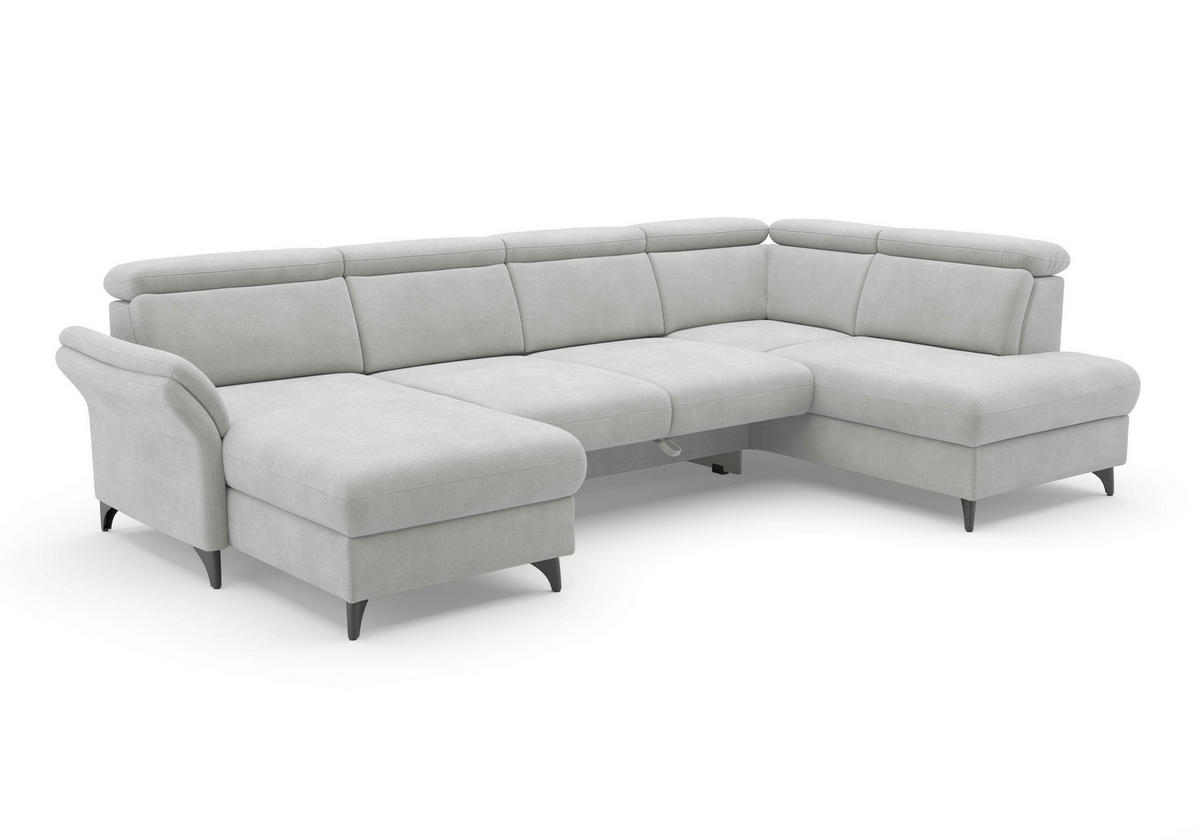 WOHNLANDSCHAFT GLENDALE E Silberfarben Flachgewebe  - Silberfarben/Schwarz, KONVENTIONELL, Textil/Metall (166/321/193cm) - Sit & More