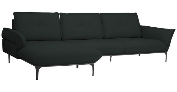 ECKSOFA in Echtleder Schwarz  - Schwarz, Design, Leder/Metall (182/325cm) - Valnatura