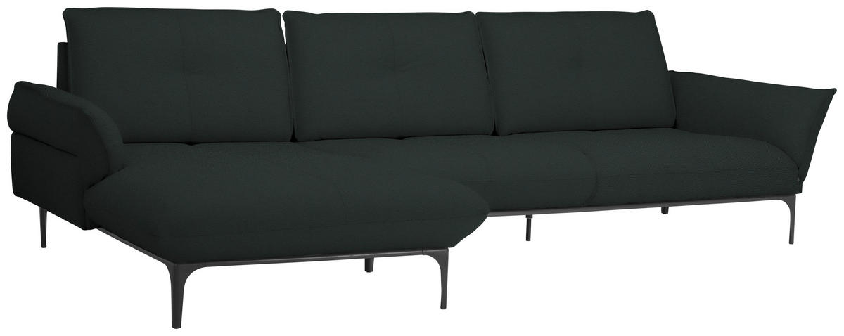 ECKSOFA in Echtleder Schwarz  - Schwarz, Design, Leder/Metall (182/325cm) - Valnatura