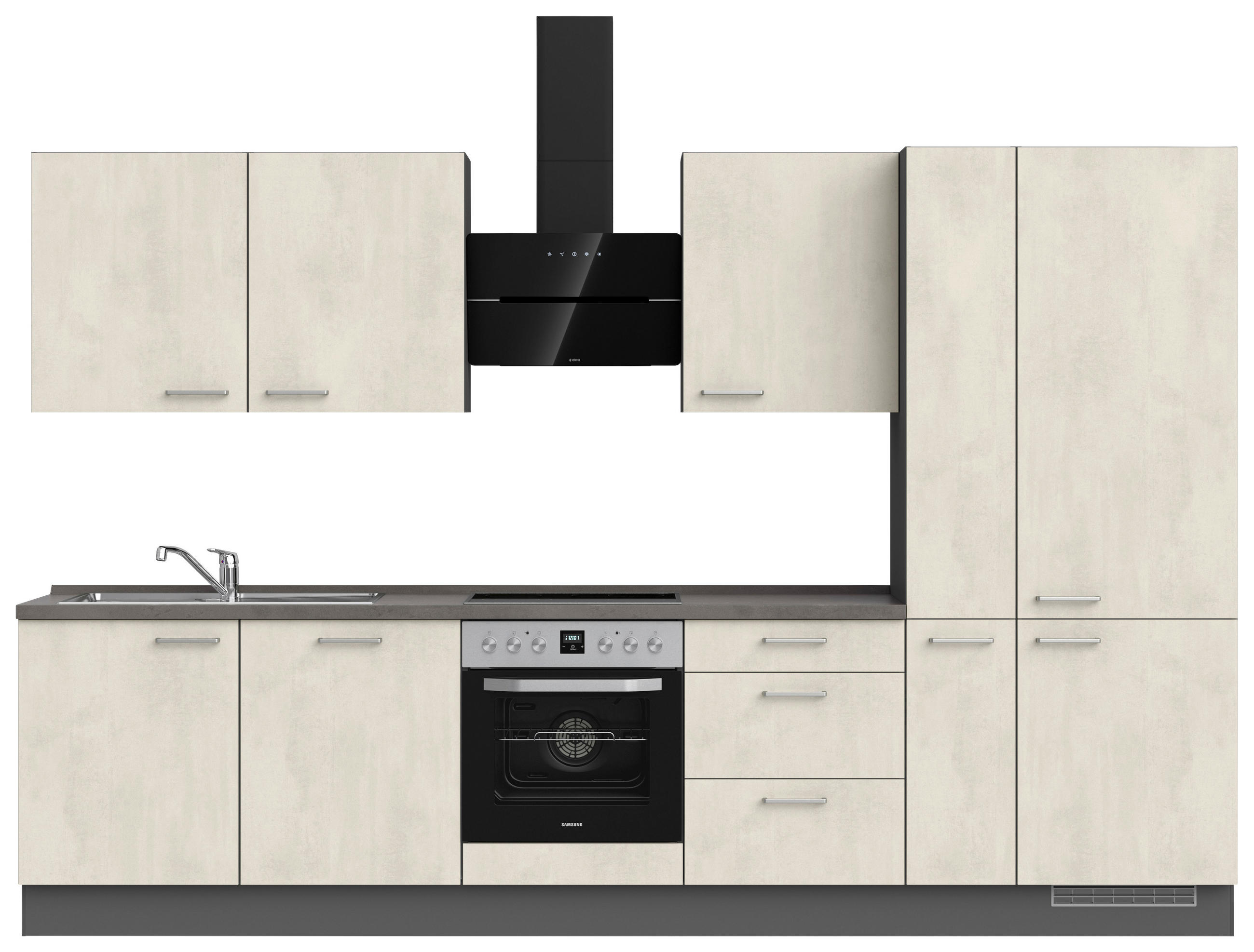 KÜCHENBLOCK 330 cm   in Weiß, Schieferfarben  - Schieferfarben/Edelstahlfarben, MODERN, Holzwerkstoff/Metall (330cm) - Nobilia