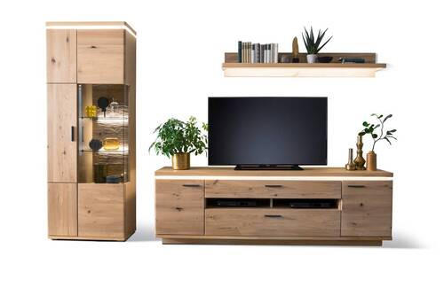WOHNWAND  300/204/50 cm  in Eichefarben  - Eichefarben/Grau, Design, Glas/Holz (300/204/50cm) - Livetastic