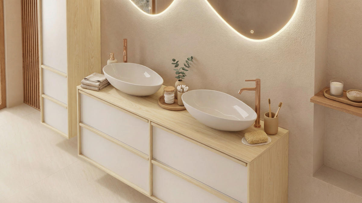 WASCHTISCHKOMBI 165,1 cm  - Eichefarben/Weiß, MODERN, Holz/Keramik (165,1cm) - Celina Home