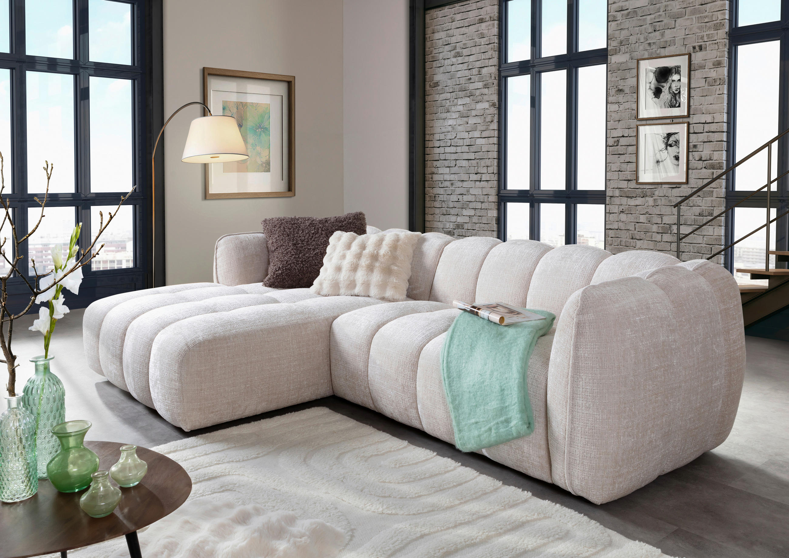 ECKSOFA Creme Chenille  - Creme/Schwarz, KONVENTIONELL, Kunststoff/Textil (172/272cm) - Carryhome