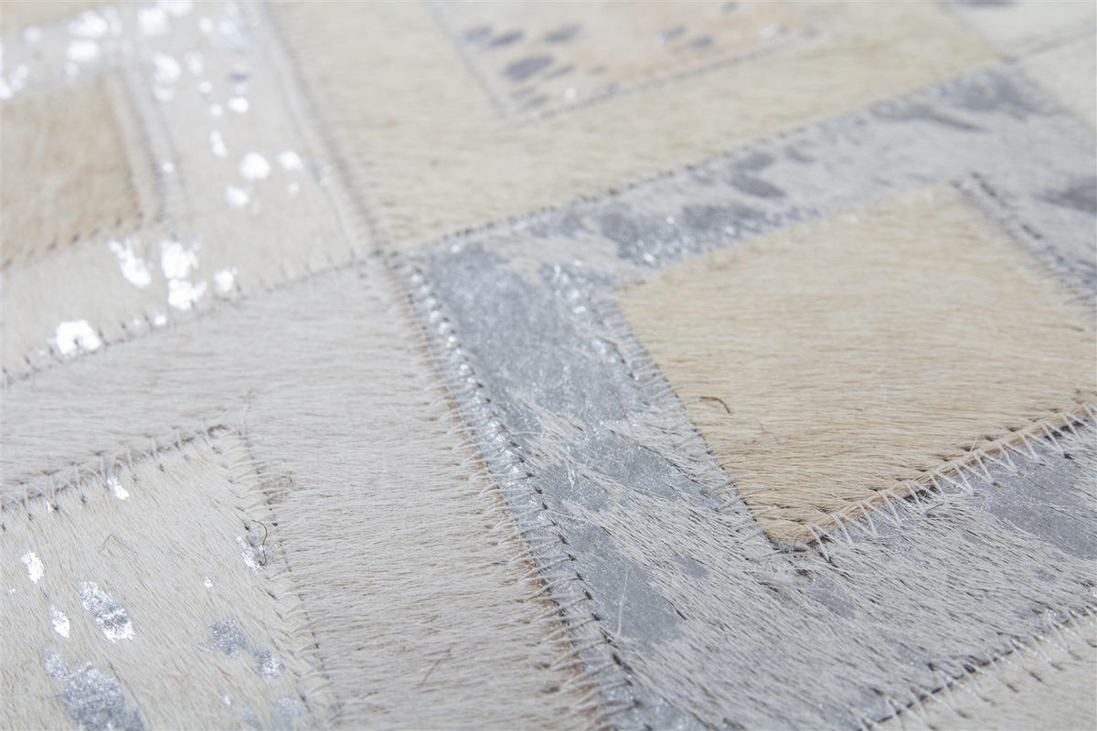 POUF in Creme, Grau, Silberfarben Leder  - Silberfarben/Creme, Design, Leder (45/45/45cm) - Kayoom