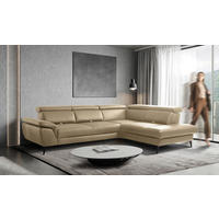 ECKSOFA Lederlook Echtleder Hellgrau  - Hellgrau/Schwarz, Design, Leder/Textil (274/220cm) - Livetastic