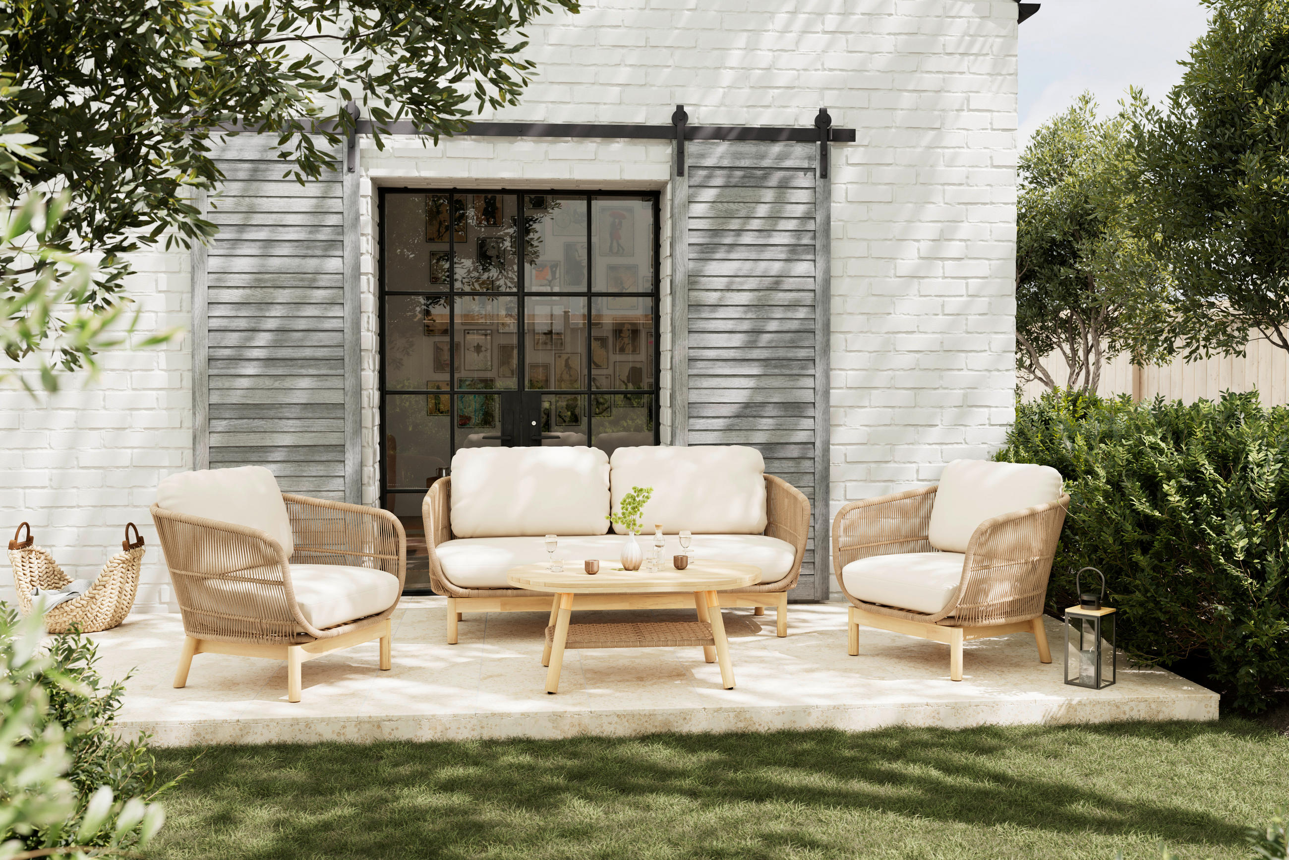 GARTENSET 11-teilig  - Beige/Teakfarben, Natur, Holz/Textil - Ambia Garden