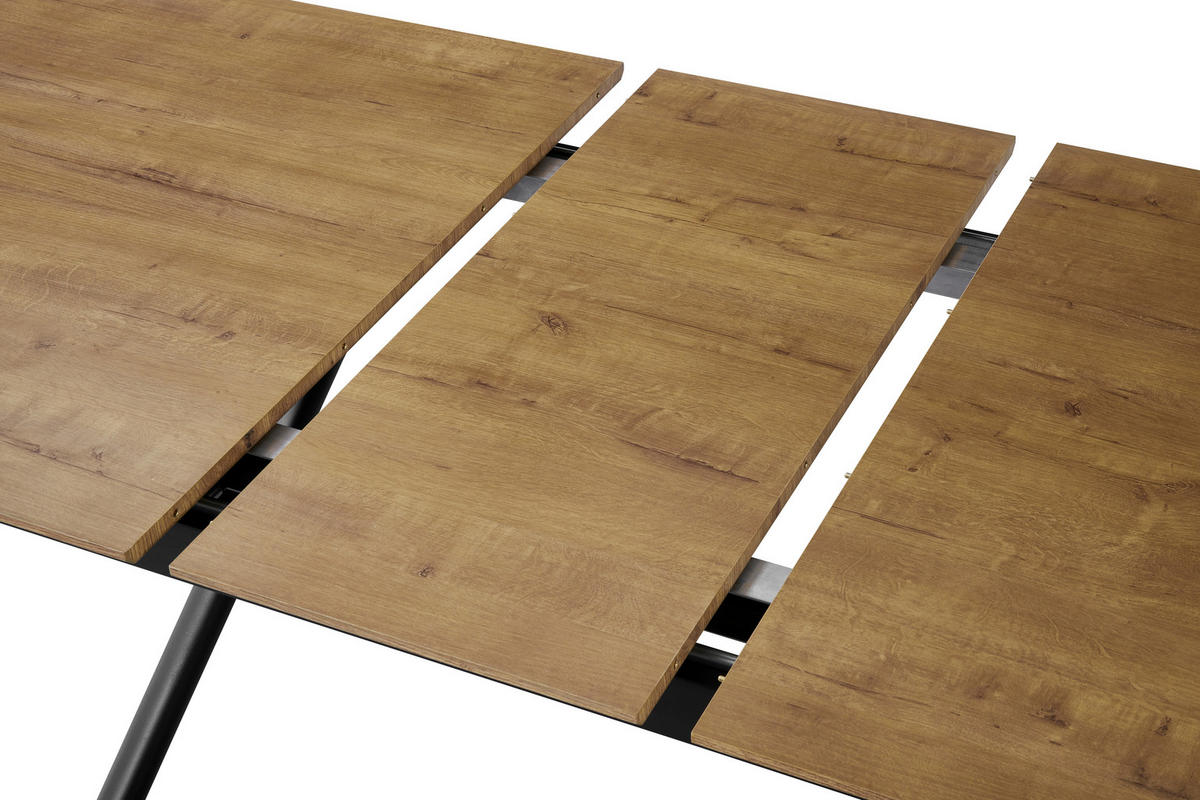 ESSTISCH 200/90/76 cm Nachbildung  Metall, Holzwerkstoff ausziehbar rechteckig Schwarz, Eichefarben  - Eichefarben/Schwarz, MODERN, Holzwerkstoff/Metall (200/90/76cm) - Livetastic