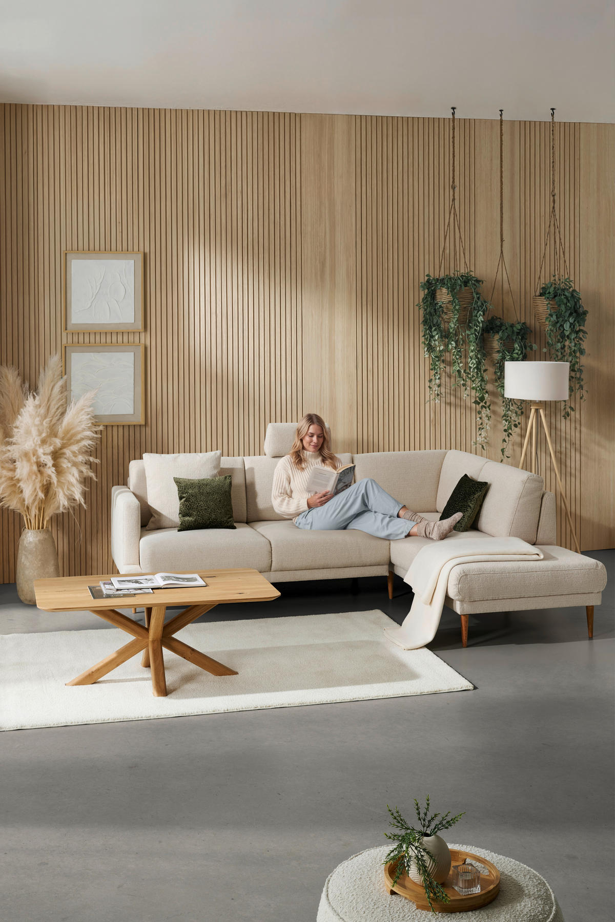 ECKSOFA  in Flachgewebe Beige  255/212 cm  - Eichefarben/Beige, KONVENTIONELL, Holz/Textil (255/212cm) - Valnatura