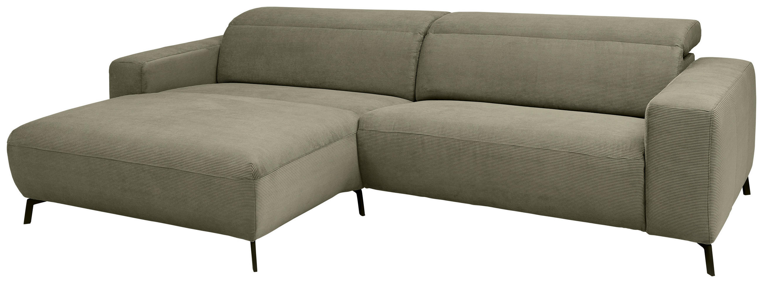 ECKSOFA Olivgrün Feincord  - Schwarz/Olivgrün, Design, Textil/Metall (172-177/294cm) - Pure Home Lifestyle