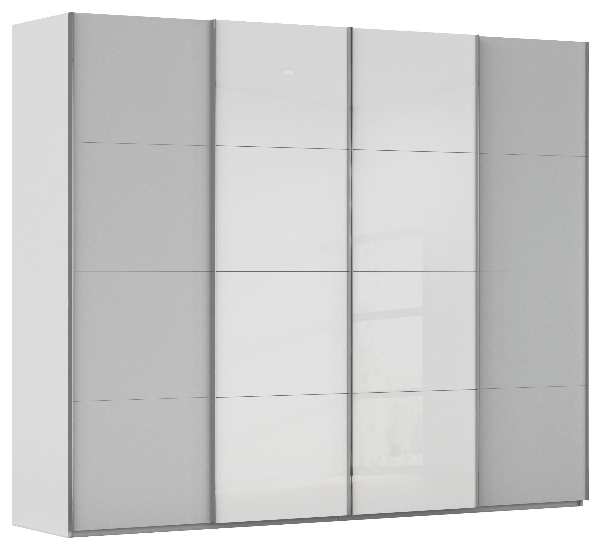 SCHWEBETÜRENSCHRANK 271/223/68 cm 4-türig Grau, Weiß  - Chromfarben/Weiß, KONVENTIONELL, Glas/Holzwerkstoff (271/223/68cm) - Novel