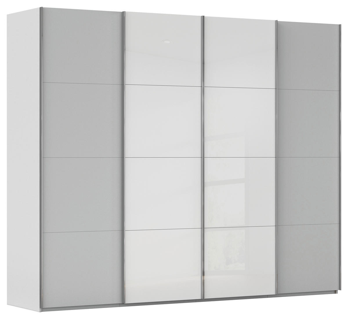 SCHWEBETÜRENSCHRANK 271/223/68 cm 4-türig Grau, Weiß  - Chromfarben/Weiß, KONVENTIONELL, Glas/Holzwerkstoff (271/223/68cm) - Novel