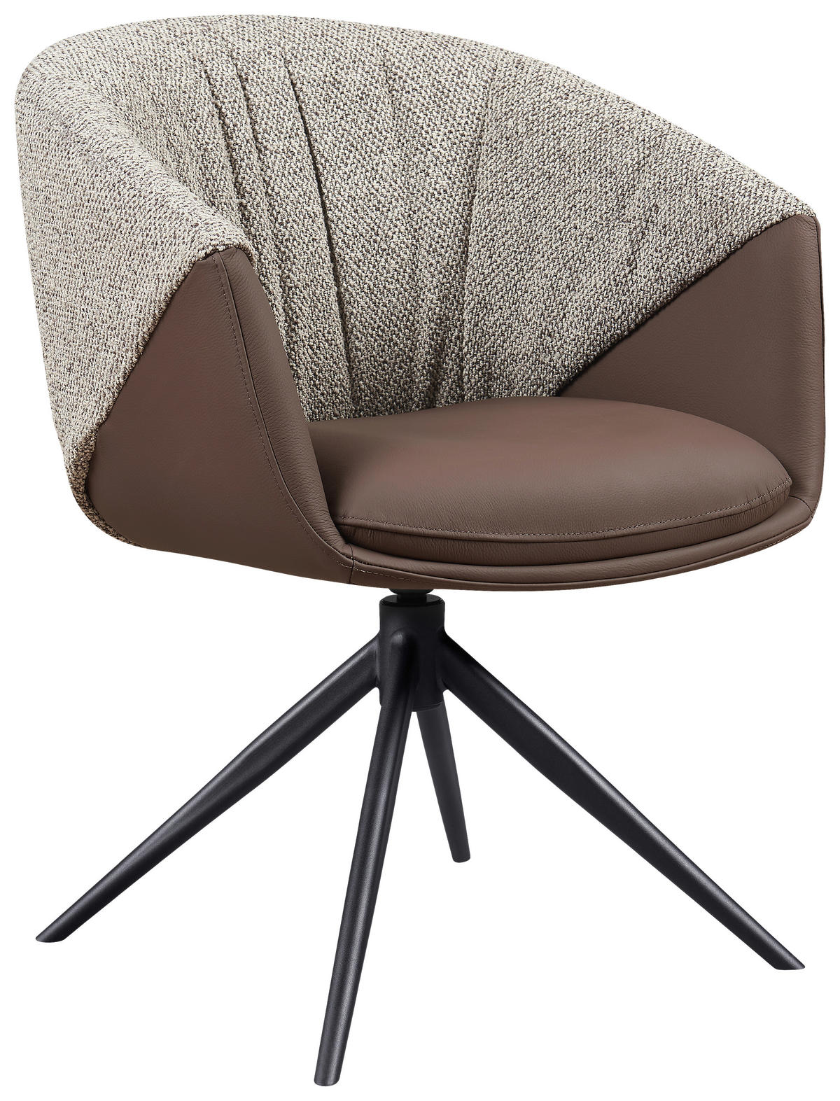 ARMLEHNSTUHL  Sitzfläche 360° drehbar, automatische Rückholfunktion Webstoff Echtleder  - Schwarz/Braun, Design, Leder/Textil (63,5/82,5/63cm) - Novel