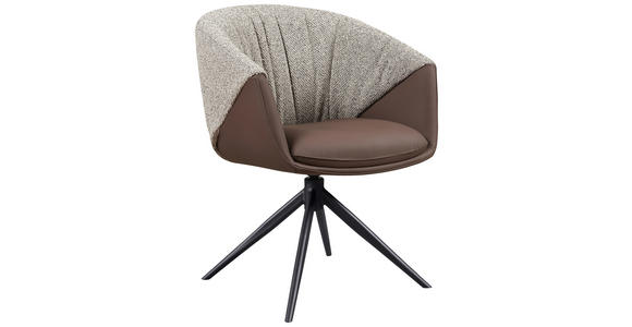 ARMLEHNSTUHL  Sitzfläche 360° drehbar, automatische Rückholfunktion Webstoff Echtleder  - Schwarz/Braun, Design, Leder/Textil (63,5/82,5/63cm) - Novel