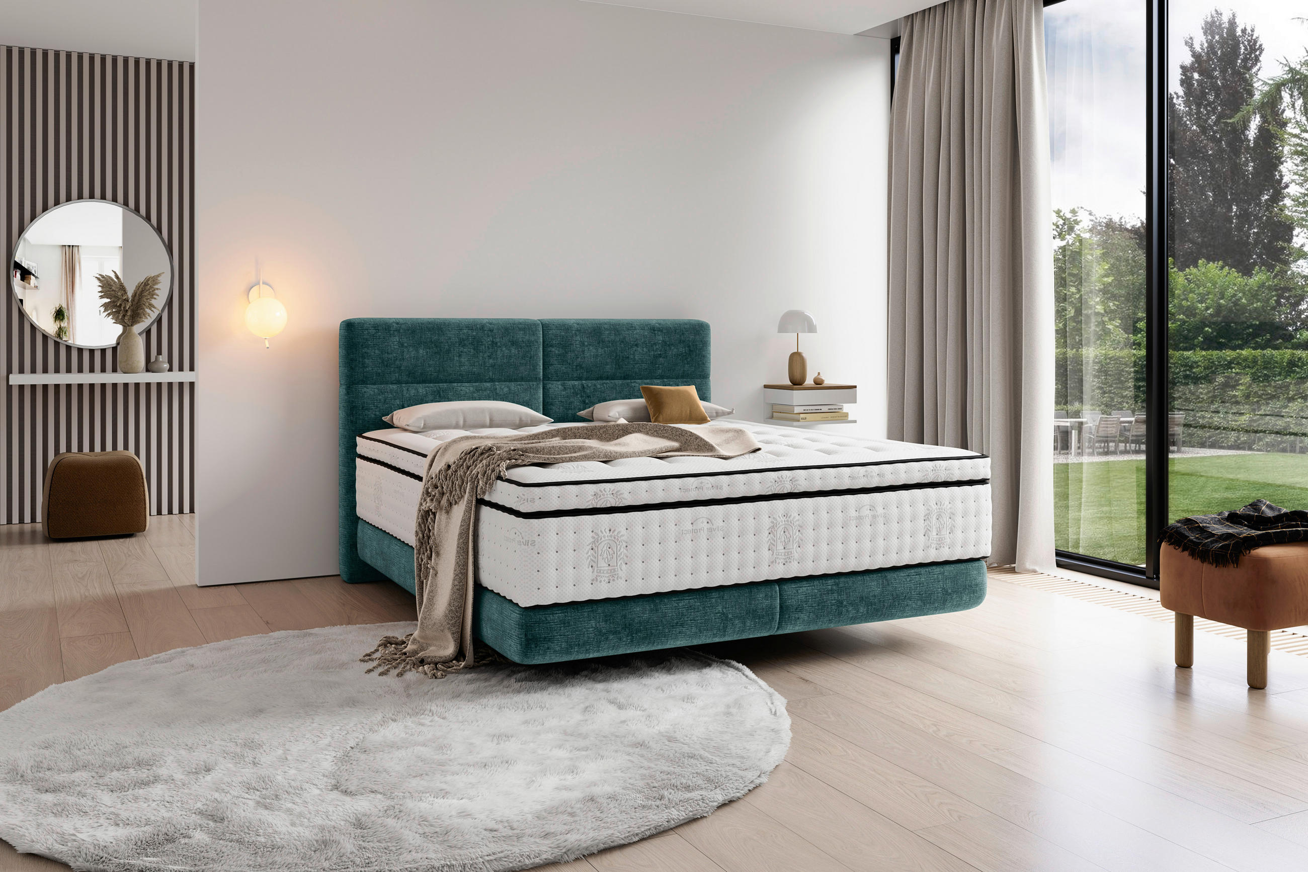 BOXSPRINGBETT 140/200 cm  in Türkis  - Türkis/Schwarz, KONVENTIONELL, Holz/Textil (140/200cm) - Esposa