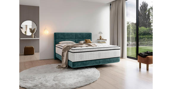 BOXSPRINGBETT 160/200 cm,  in Türkis, Matratze, Topper, H3 + H3 = fest  - Türkis/Schwarz, KONVENTIONELL, Holz/Textil (160/200cm) - Esposa