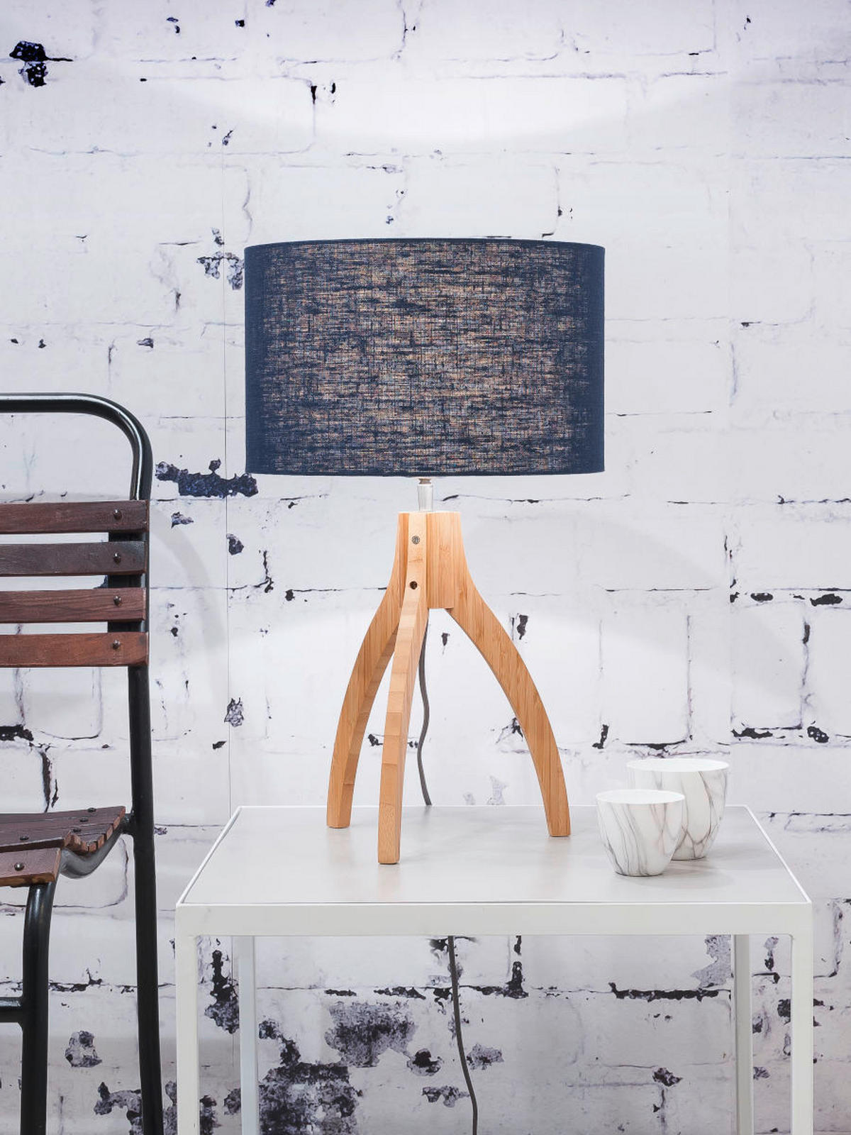 TISCHLEUCHTE GOOD&MOJO  36/54 cm   - Blau/Naturfarben, Trend, Holz/Textil (36/54cm) - Good & Mojo