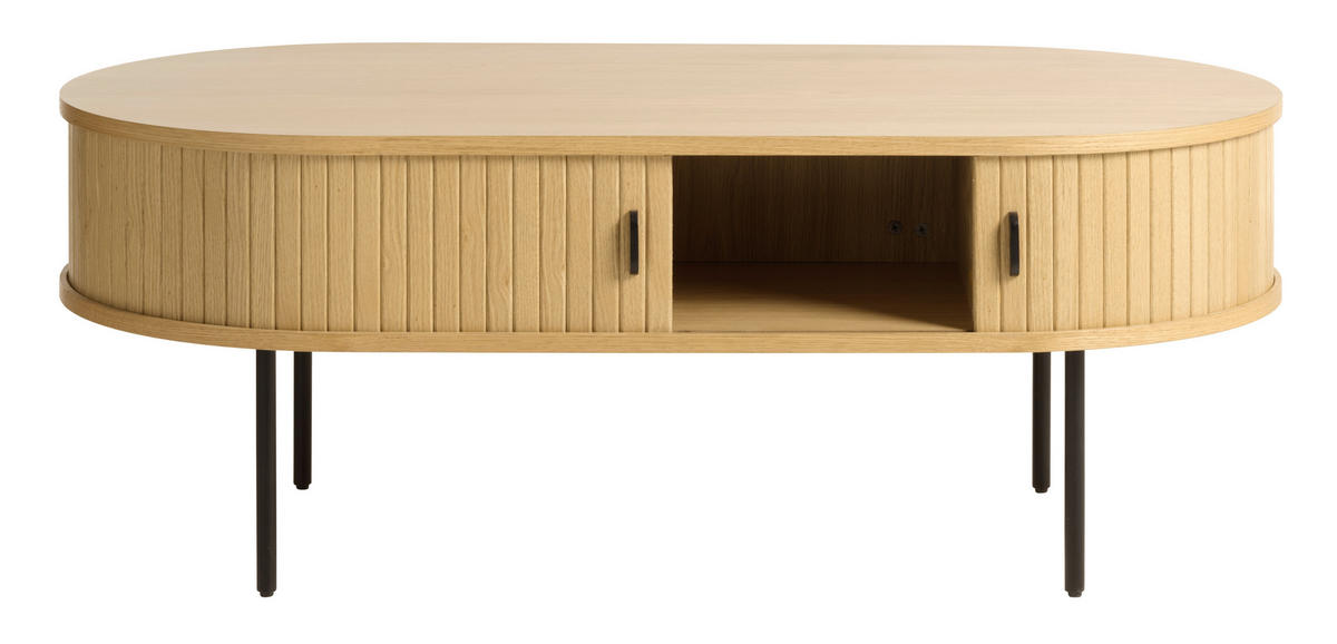 COUCHTISCH furniert 120/60/45 cm oval Eichefarben  - Eichefarben/Schwarz, Trend, Holzwerkstoff/Metall (120/60/45cm) - home24