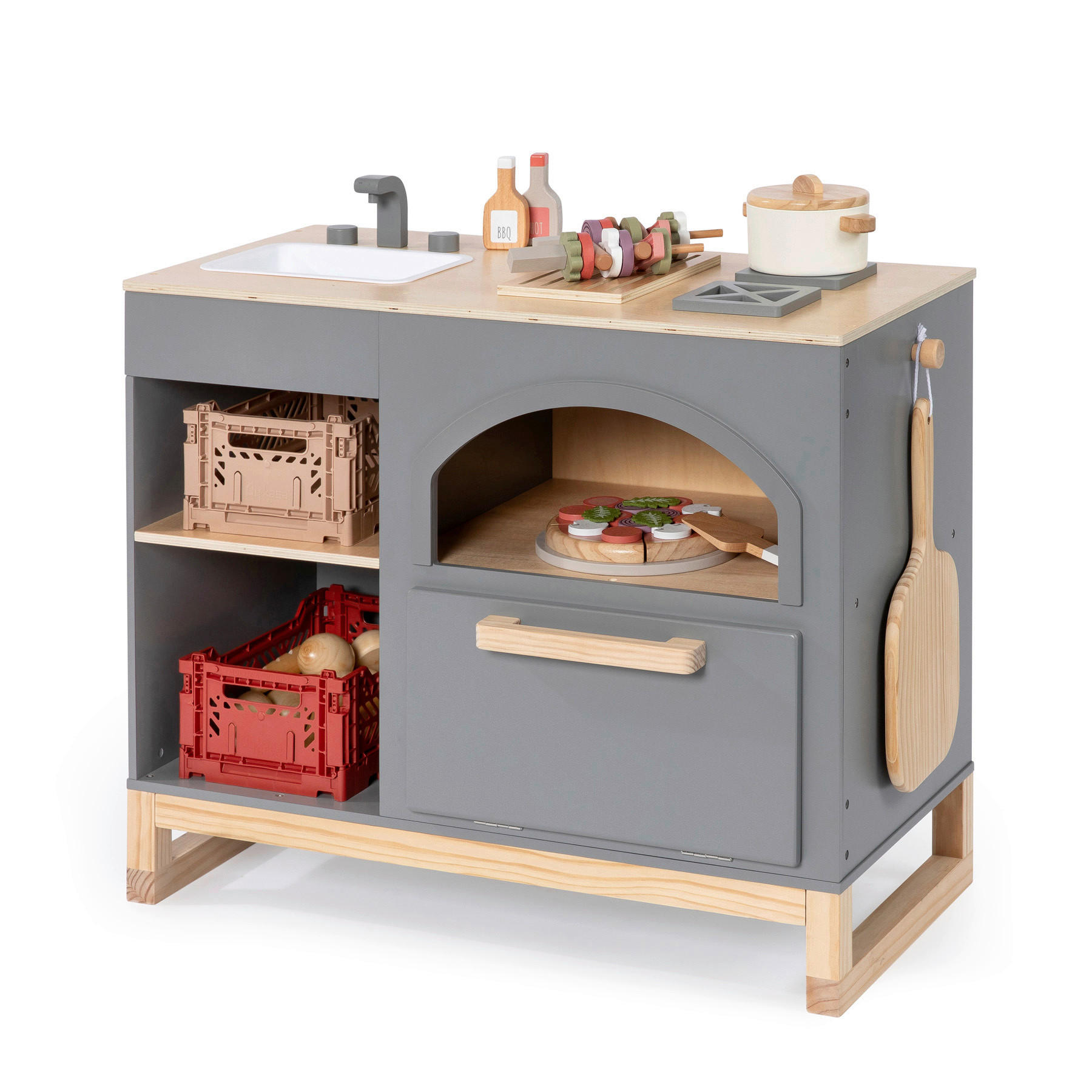 KINDERKÜCHE - Dunkelgrau/Naturfarben, Basics, Holz (70/39/62cm) - MUSTERKIND