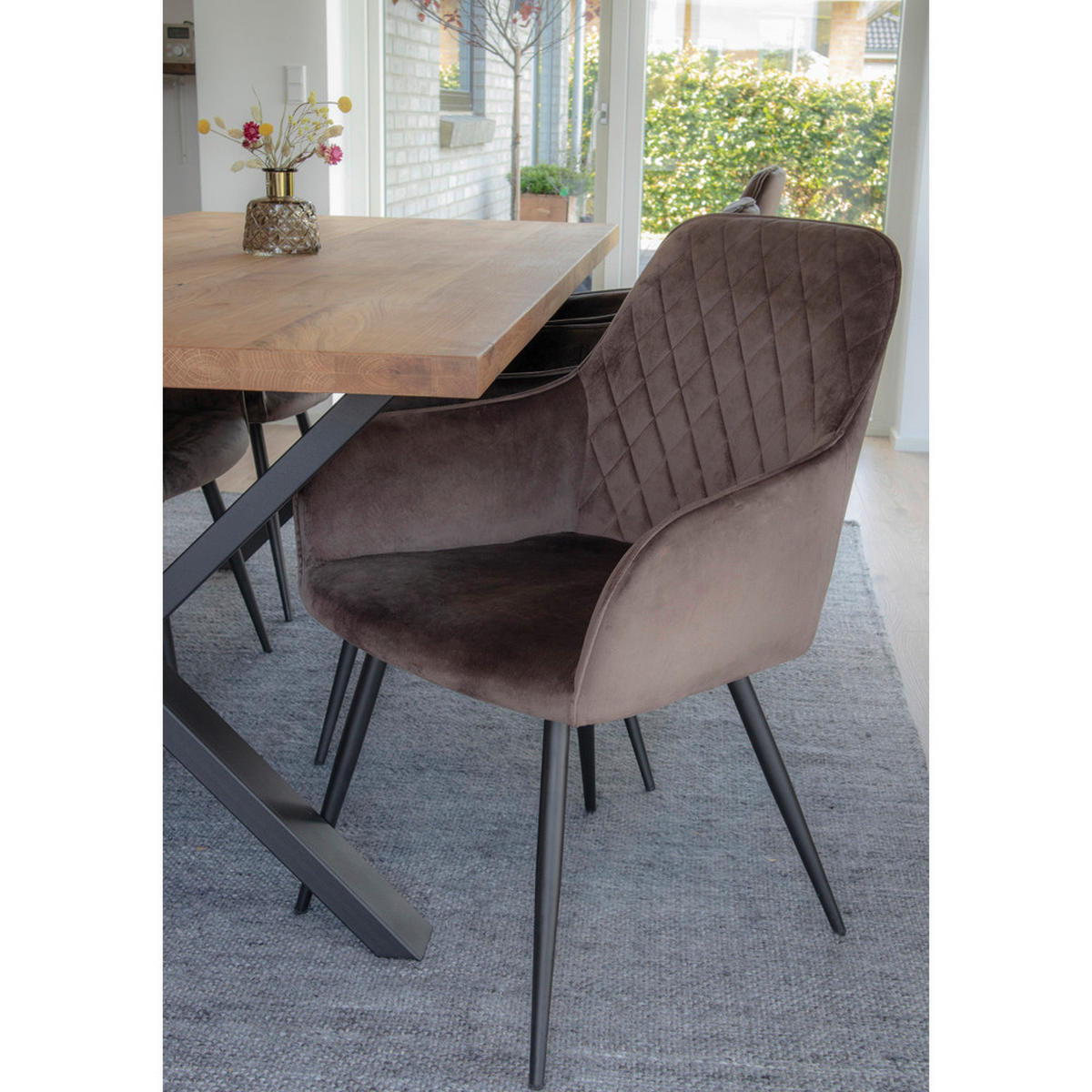 STOL MED ARMSTÖD SET 2 styck sammet  - gråbrun/svart, Modern, metall/textil (57/87/65cm) - MID.YOU