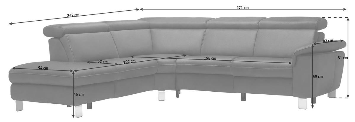 ECKSOFA in Echtleder Dunkelblau  - Alufarben/Dunkelblau, Design, Leder/Metall (239/271cm) - Cantus