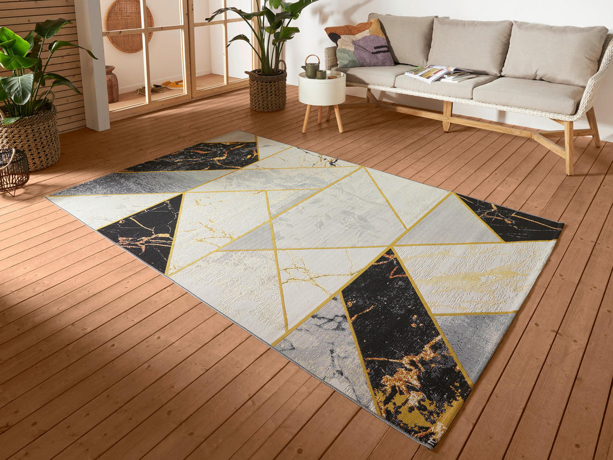 OUTDOORTEPPICH 200/285 cm Flair Grau, Schwarz, Goldfarben  - Goldfarben/Schwarz, Design, Kunststoff (200/285cm)
